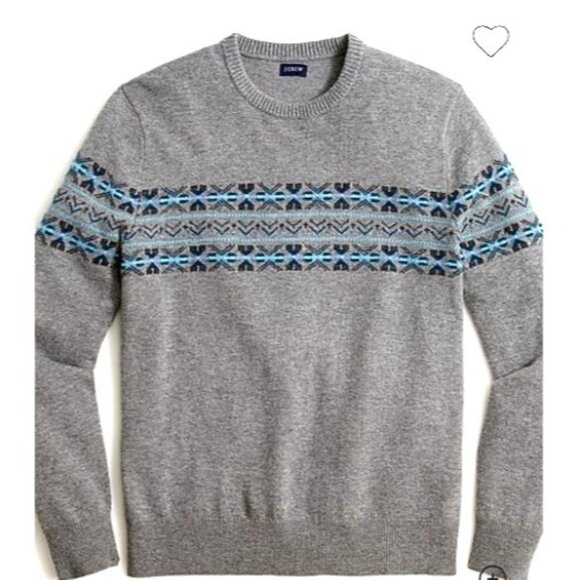 J Crew Lambswool Blend Fair Isle Sweater XXL Crew Neck Nordic Minimalist Cozy - Picture 1 of 8